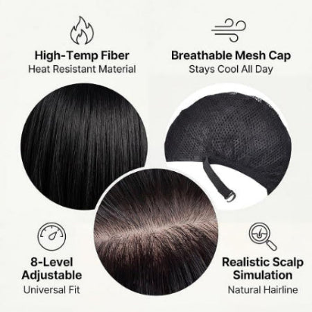 Short Black Bob Wig for Women, Sleek Straight Wig with Bangs
